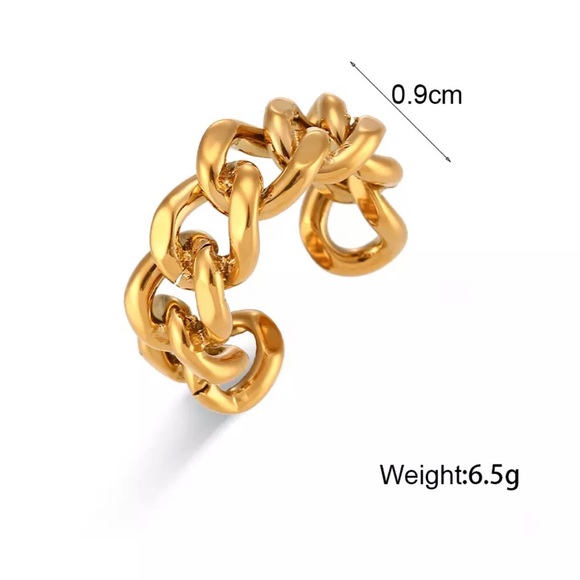 New Adjustable 18K Gold Chic Chunky Cuban Chain Ring, cute Ring, shiny Ring. - Picture 7 of 7